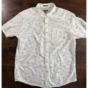 Eddie Bauer Men's L Button Down Shirt Tents with USA Flags Design Classic Fit
